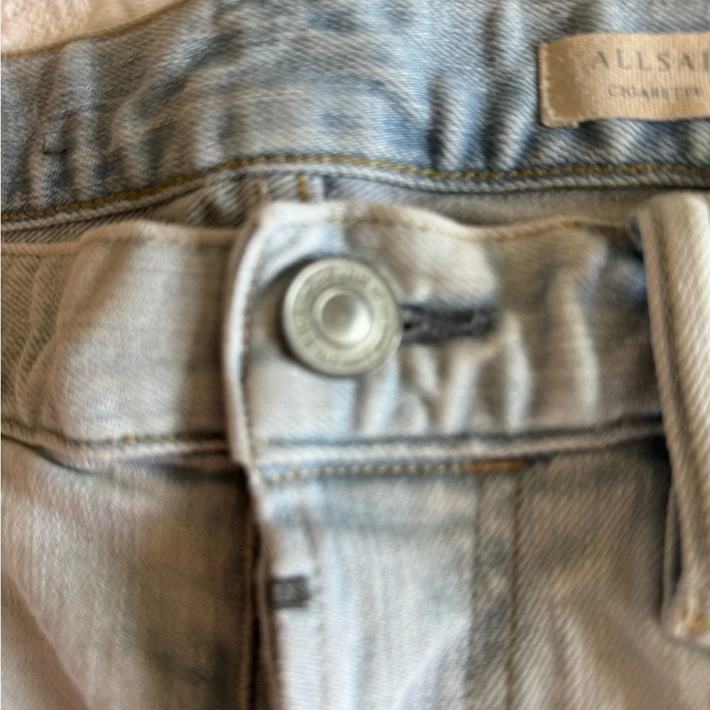 All Saints Distressed Light Wash Women's Cigarette Button Fly Skinny Jeans Sz30